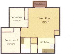 The Duff floor plan The Duff two bedroom one bathroom floorplan at South View Apartments